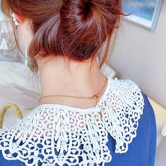 NWT Boho Elegant Lace Collar Pearl Details in White Dainty Retro - Picture 5 of 16